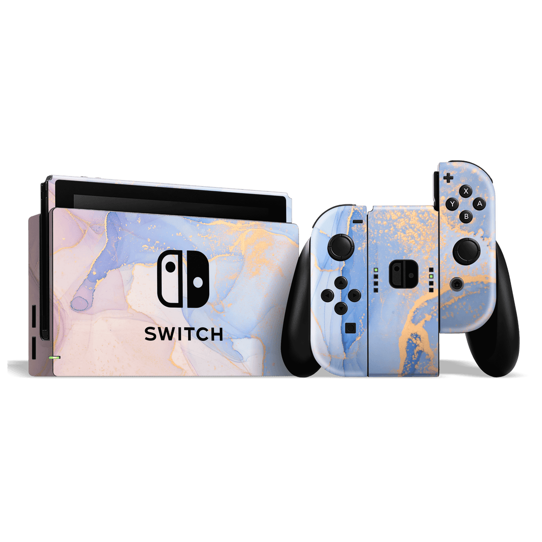 Nintendo SWITCH Print Printed Custom SIGNATURE AGATE GEODE Pastel-Gold Skin Wrap Sticker Decal Cover Protector by EasySkinz