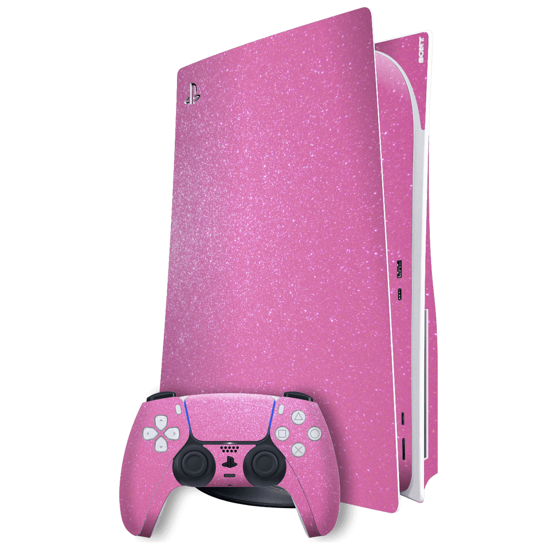 Playstation 5 (PS5) DISC Edition Diamond Pink Shimmering Sparkling Glitter Skin Wrap Sticker Decal Cover Protector by EasySkinz | EasySkinz.com